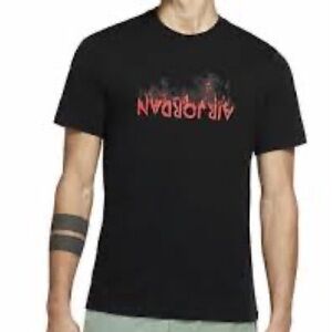 Jordan Air Jordan black graphic t with red flame detail size medium